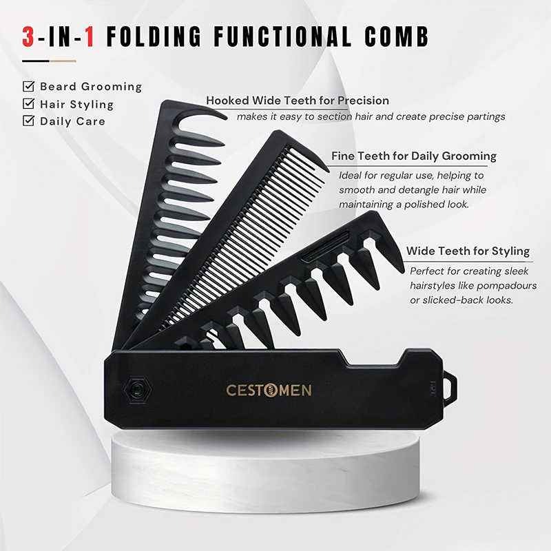 3-in-1 Folding Beard Comb for  - Men'S Grooming Organizer incelemesi ve fiyatı